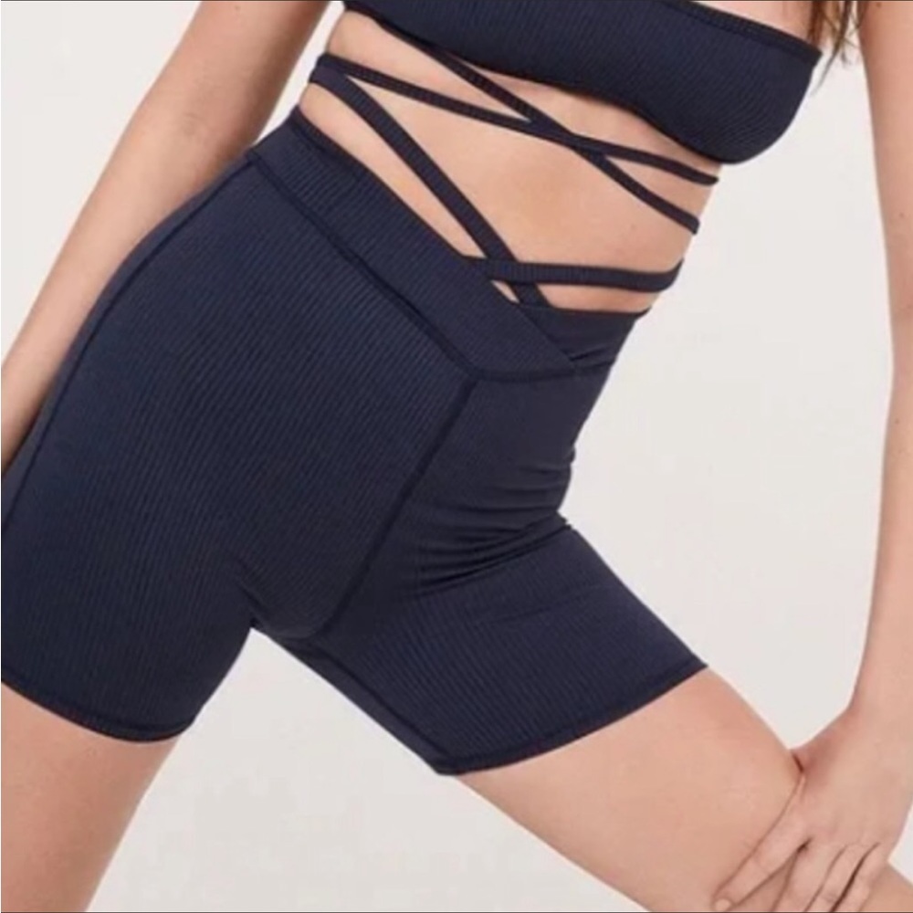 For Love And Lemons Chloe Grey Ribbed Biker Shorts Size XXS NWT